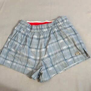 Tracksmith women’s blue Gray Plaid athletic shorts size small
